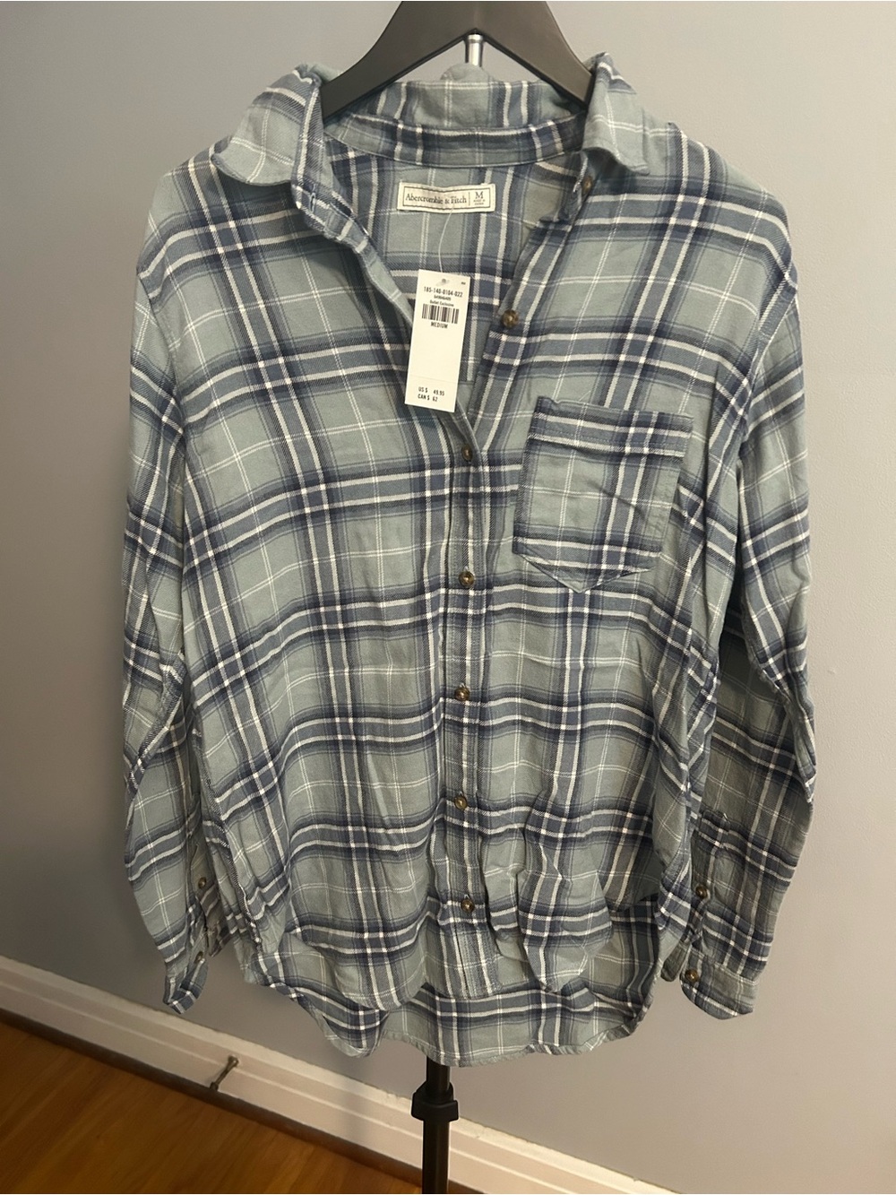 Abercrombie & Fitch Light Blue and Navy Plaid Button-Up Shirt